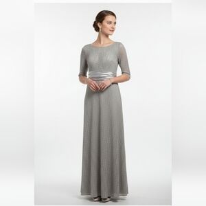 NWT Ever Pretty Dress Floral Lace Gray Satin Maxi Whimsigoth 12